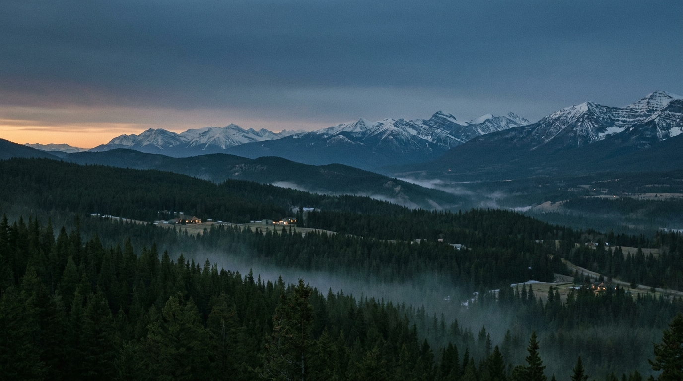 The Alberta foothills west of Calgary at dusk